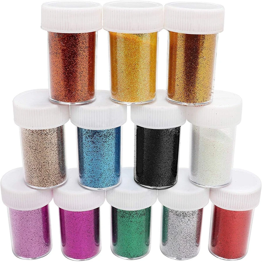 Multi-Colored Sparkling Glitter para Scrapbook, Nail Glitter Powder, Arte e Artesanato, Decoração de Unhas, 12 Pacotes