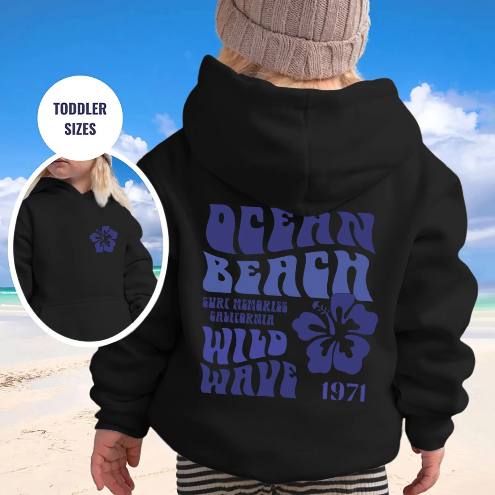 Ocean Beach Chase Sunset 1971 Letter Printed Long Sleeve Large Size Hoodie Kids Sweatshirts Harajuku Teer Fashionable Outfit