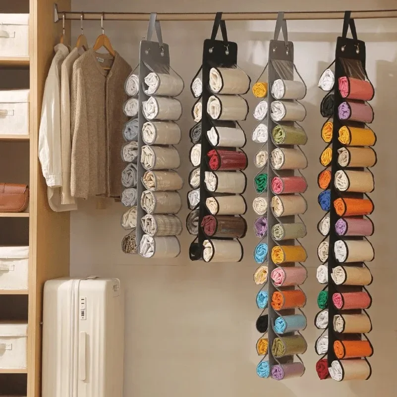 

1PC Storage Bag Clothes Hanger Compartment Hanging Organiser Clothes Hanger Foldable Leggings Organiser Wardrobe Roll Organiser