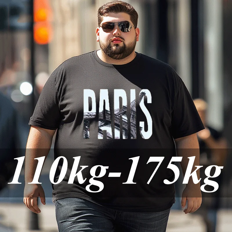 Herren T-Shirt Plus Größe 110-175kg 5XL 6XL 7XL Schwarz Print Tees Rundhals Kurze Ärmel Übergroße Tops Große Sommer Männliche Kleidung