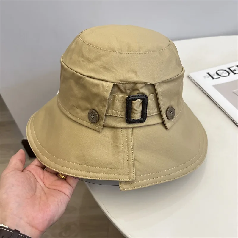 

Luxury Panama Belt Buckle Bucket Hats Designer Brand Women Shiny Casual Hat Spring Summer Sunscreen Fisherman Hat Black Khaki
