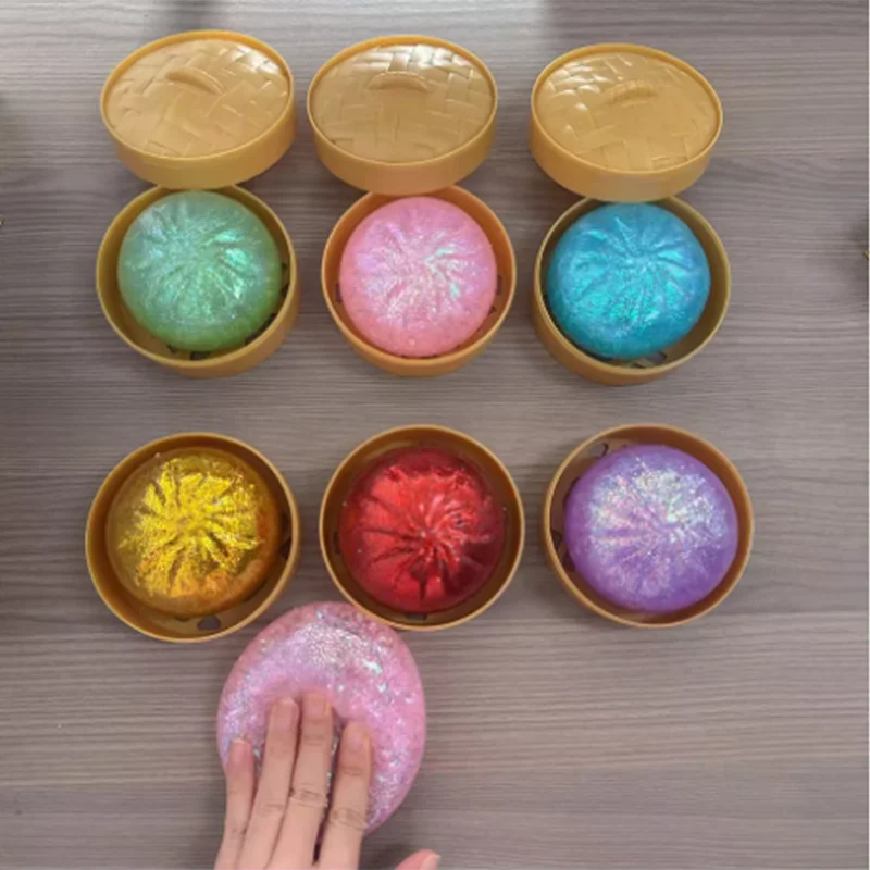 Simulation Dumpling Squishy Rebound Soft Squeeze Stress Ball With Bamboo Steamer Box Anti-Stress Toy Sensory For Creative Gift