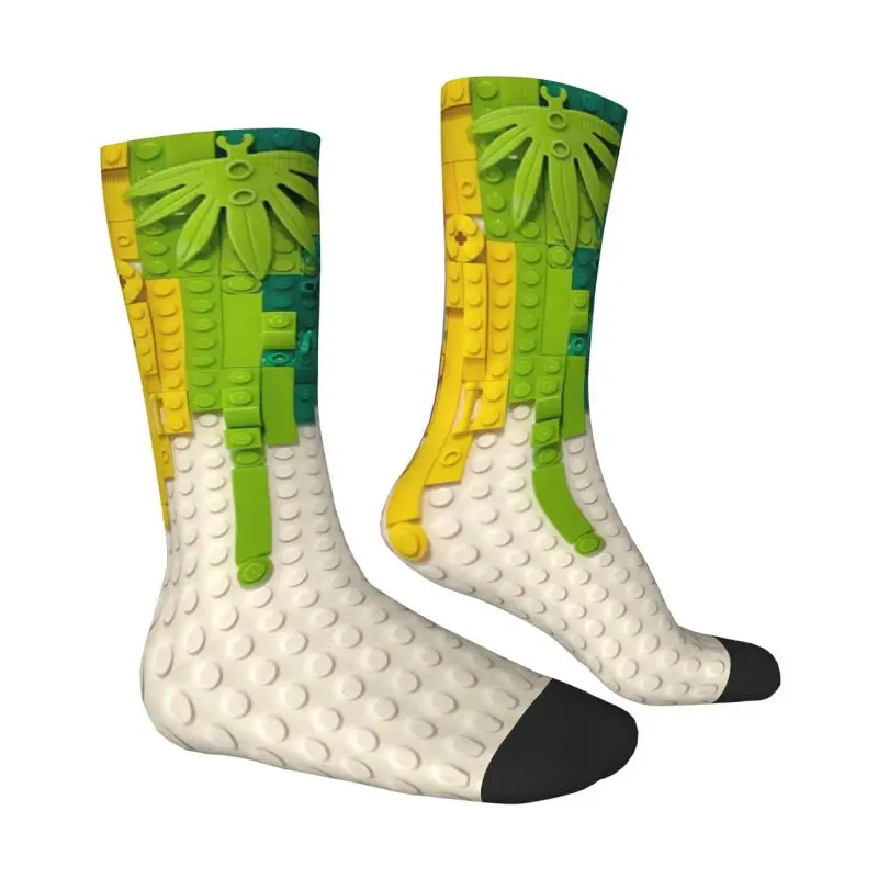 Custom Novelty Mens Building Blocks Rainbow Patern Dress Socks Unisex Warm Comfortable 3D Print Crew Socks