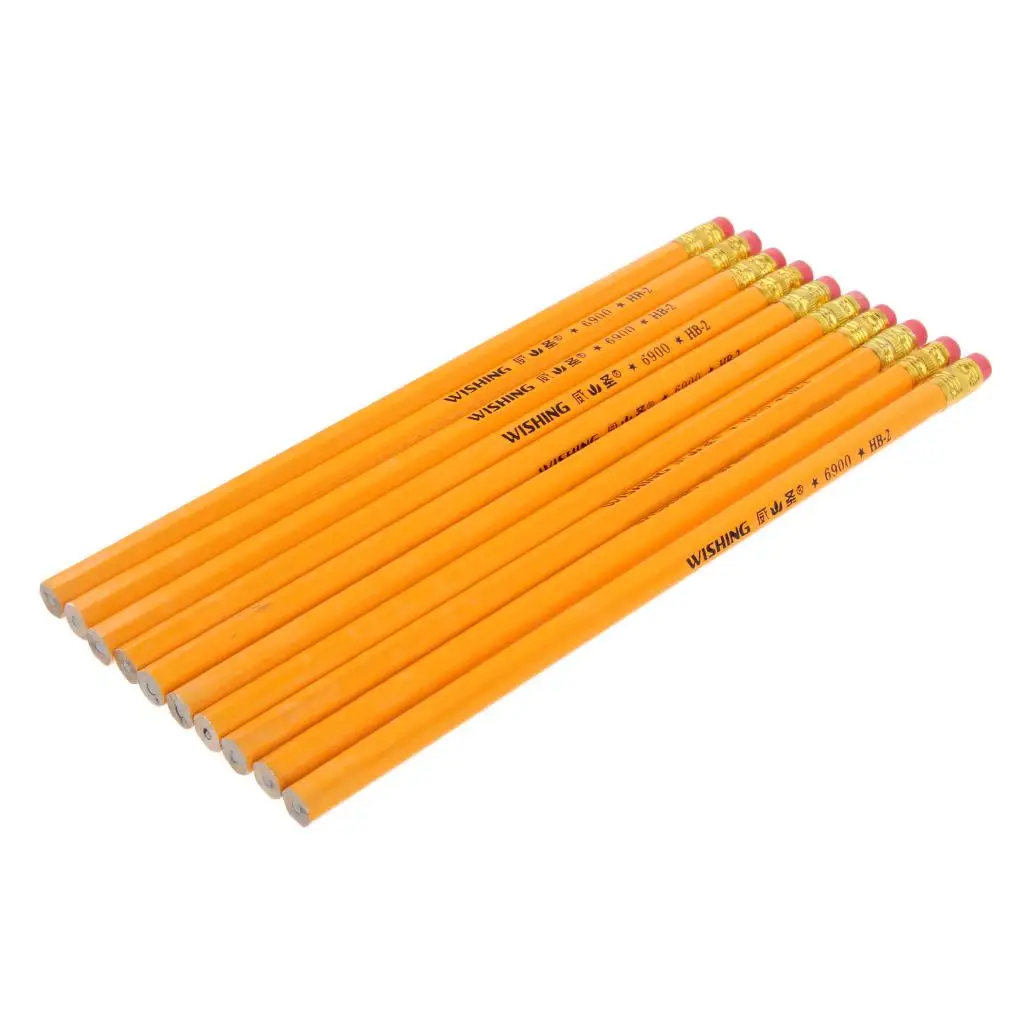 10 Pcs .2 Woodcase Pencils school Break Resistant Yellow Barrel, Hexagonal shape design, from falling