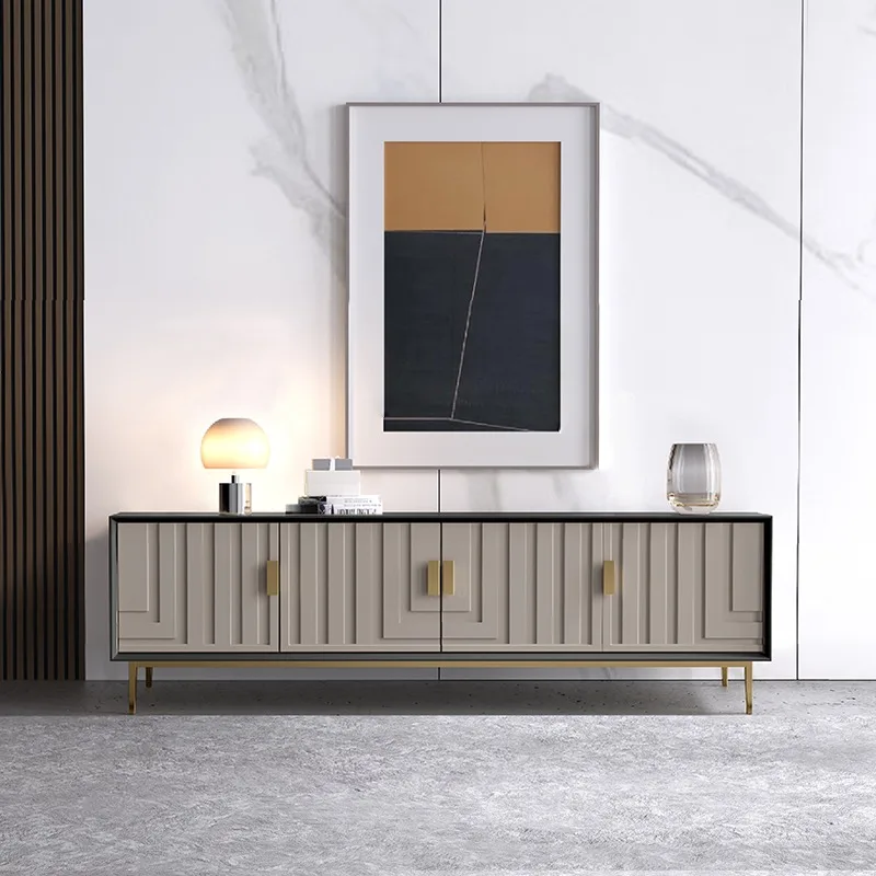 Italian Minimalist Light Luxury TV Cabinet and Tea Table Combination Modern Minimalist High Small Apartment Living Room Video W