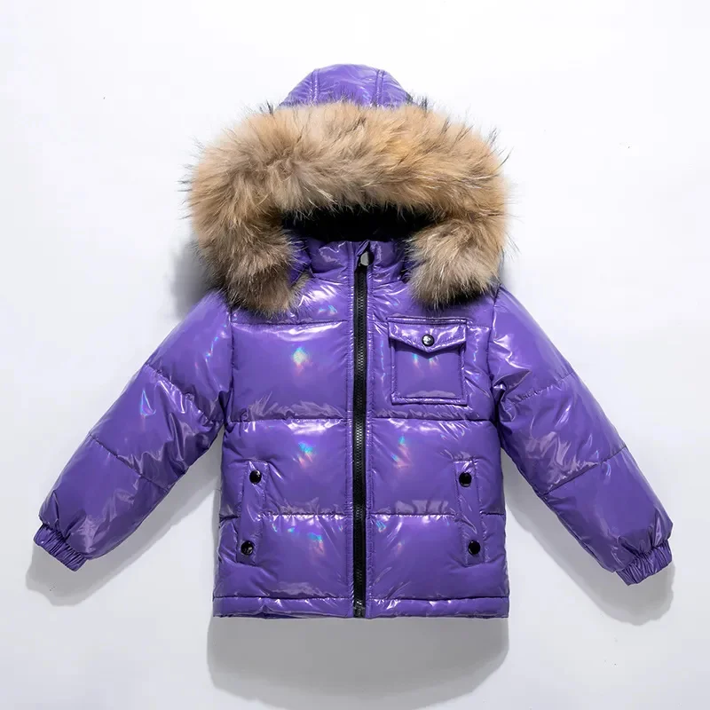 -30 Russia Fashion Parka real fur Winter Coat 90% Girls Down Jackets Children's Clothing Snow Wear Kids Outerwear Boy Clothes