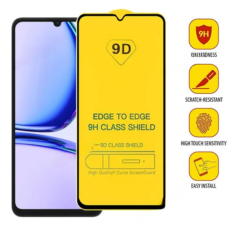 25PCS For Realme C55 9D Tempered Glass For Realme C1 2 3 C11 12 15 17 20 21 25 30 31 Screen Protectors For Realme GT Neo 2 3 5