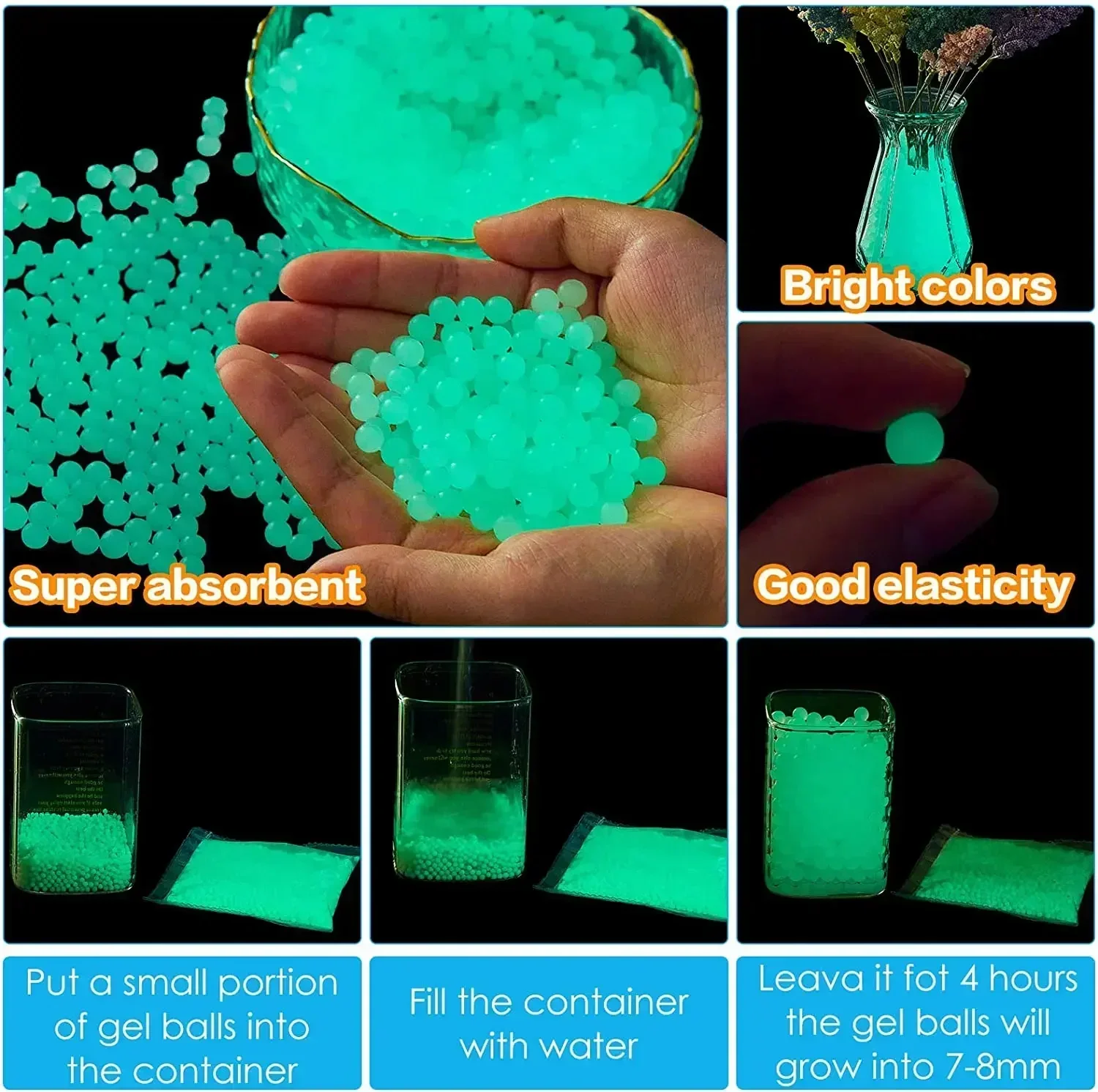 BFluorescent Water ullet 7-8 مم يتوهج في الماء الداكن عبوة جل الذخيرة جميع لعبة الرماية Airsoft جل الماء المضيء ullet #3