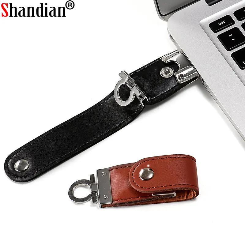 Shandian Wit Lederen 2.0USB Flash Drives 64Gb High Speed Pen Drive Gratis Logo Memory Stick Creatieve Relatiegeschenk U Disk