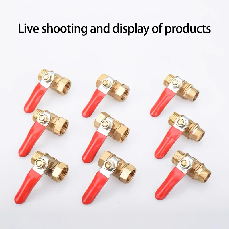 6Pcs Brass Ball Valve 1/8 1/4 3/8 1/2 Inch, Male Female Thread Shut Off Valve with Red Handle for Air Water Hydraulic Pipeline