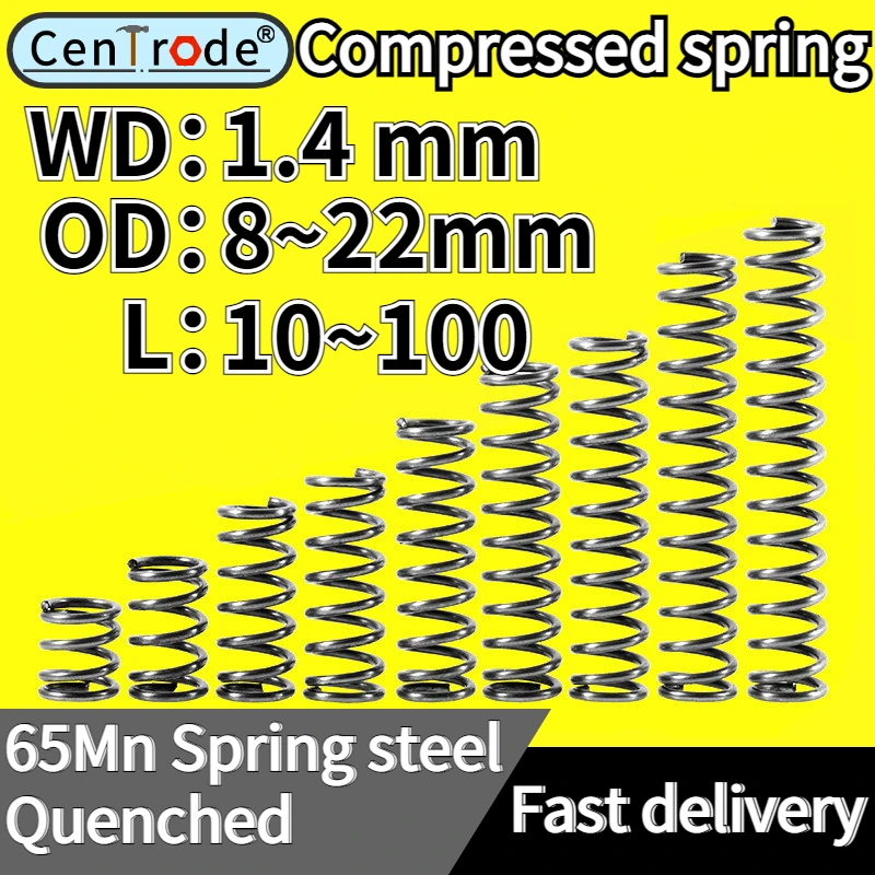 

10 Pcs Spring Steel Compressed Spring Line Diameter 1.4mm Outer Diameter 8-22mm Length 10mm-100mm Spot Goods Contacts