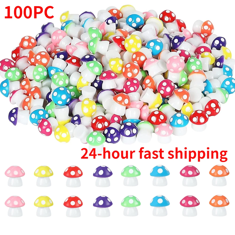 

100PCS Tiny Resin Colorful Mushroom Miniatures - Fairy Garden Ornament, Micro Landscape Potted Plant DIY Crafts Decoration