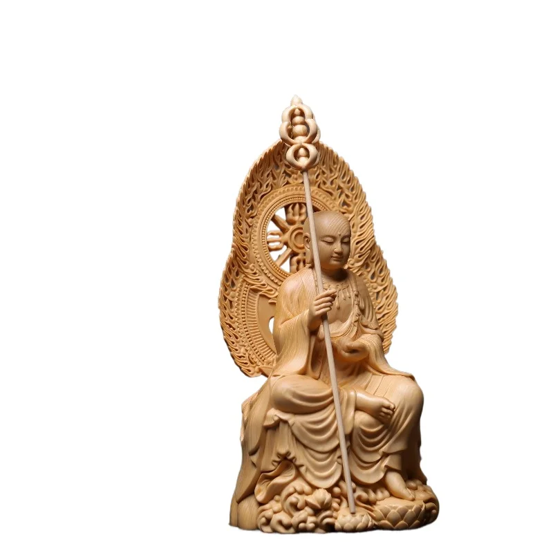 Hand-Carved Hinoki Ksitigarbha Bodhisattva Statue - 9.8