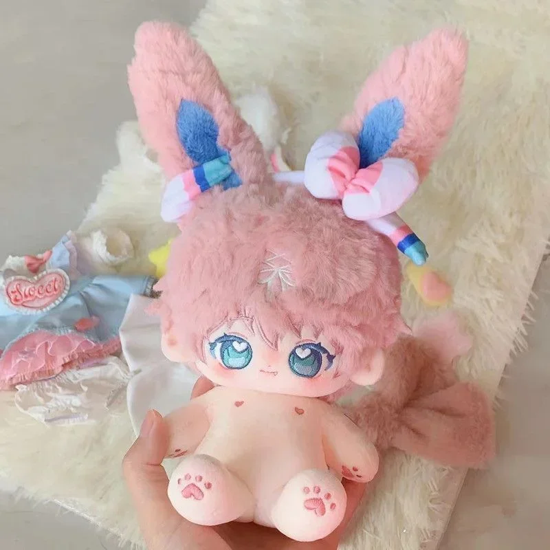 Original No attributes Sylveon Pink Rabbit 20cm Plush Doll Stuffed Dress Up Cospslay Anime Toy Figure Xmas Gifts WEN