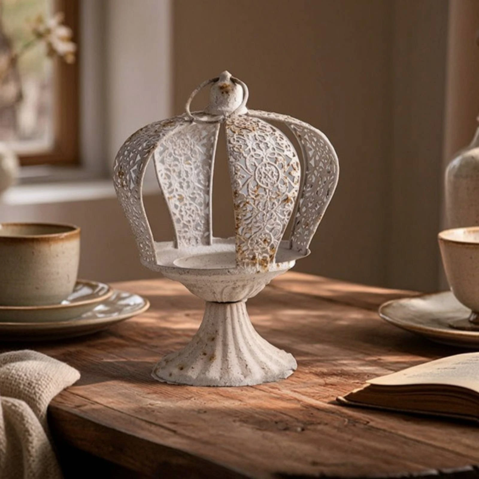 Crown Candle Holder Vintage Candle Holder with Pedestal Crown Glass Candlestick Antique Style Glass Candlestick Shabby Chic