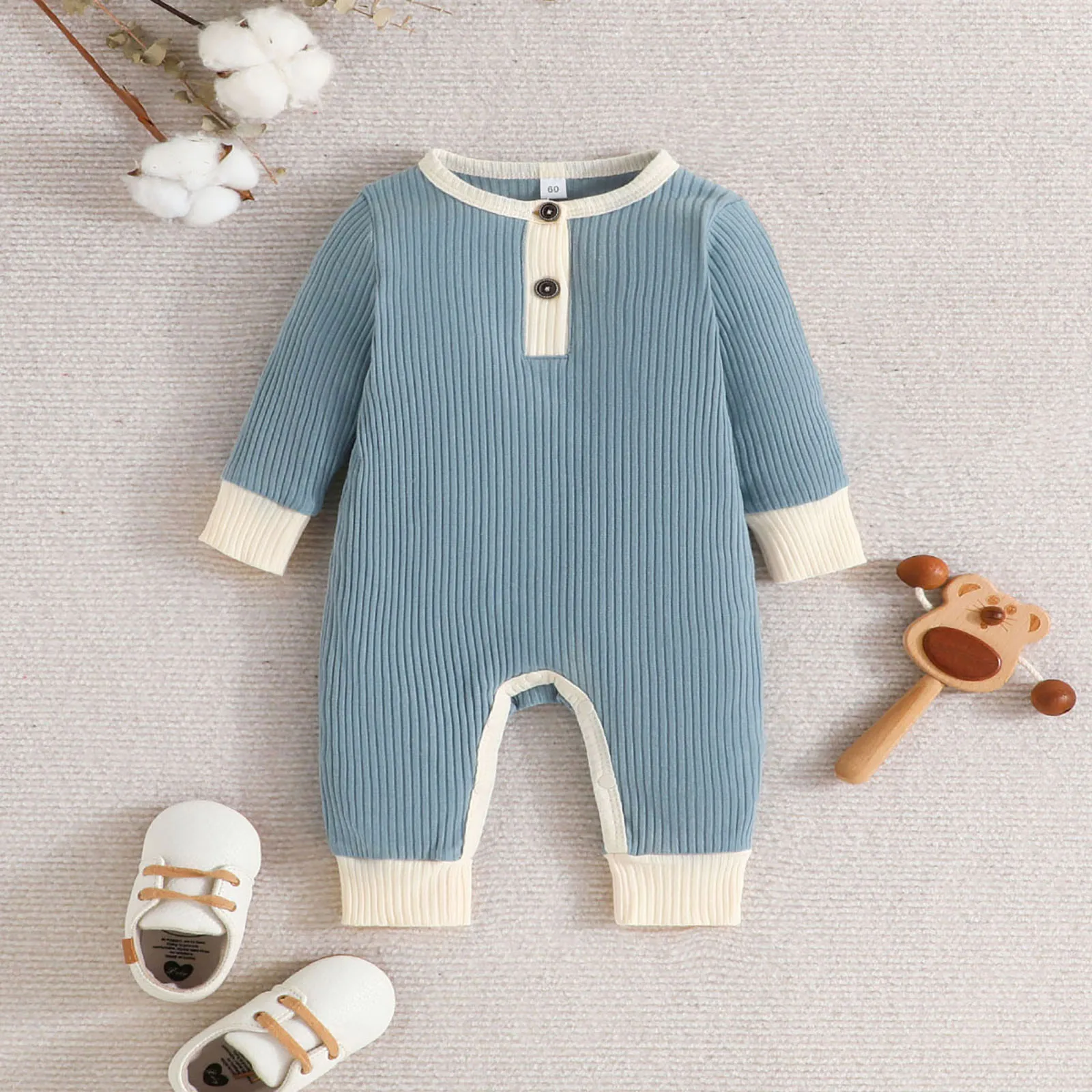 Baby Girls Boys Rompers Patchwork Crew Neck Long Sleeve Color Blocked Striped Jumpsuit Toddler Fall Bodysuit With Hat 0-18Months