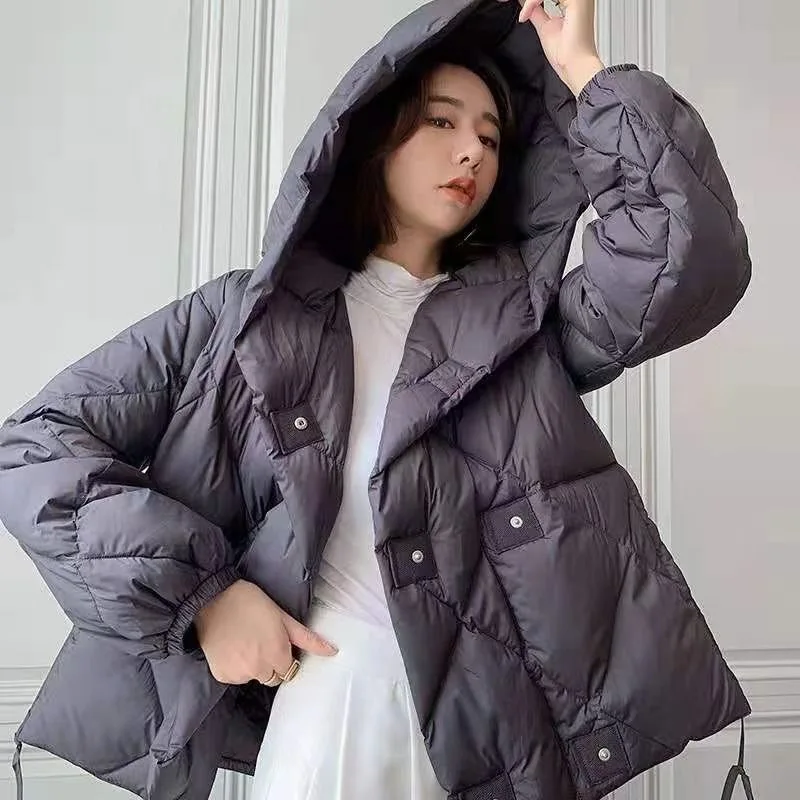 Autumn Winter and Spring Casual Loose Hooded White Duck Down Korean Short Jacket Down Jacket for Women