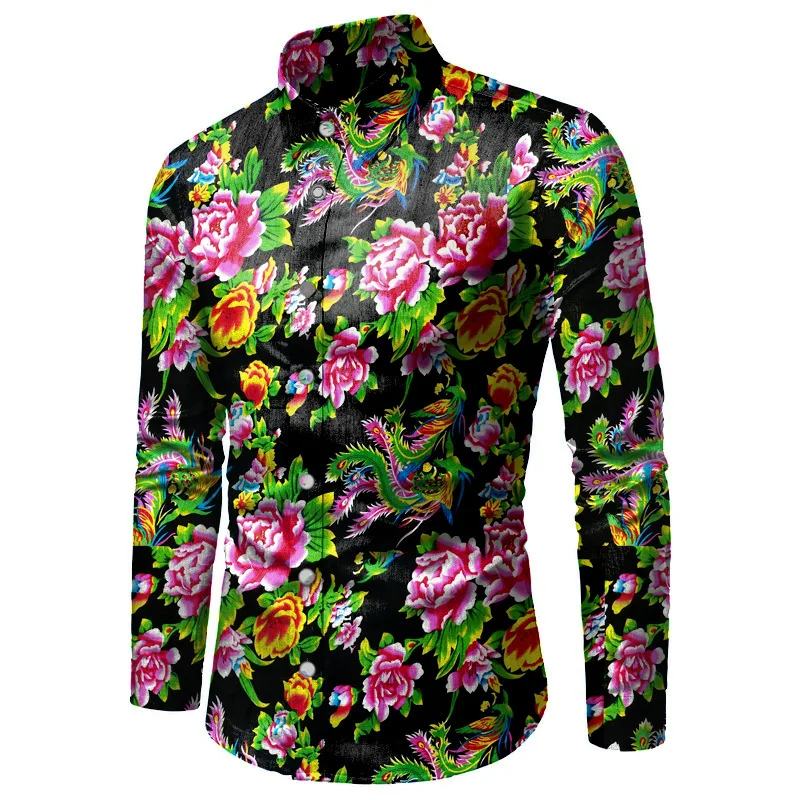 Northeast Dahua Ethnic Style Printing Spring New Large Size Men's Fashion Leisure Foreign Trade Flower Shirt