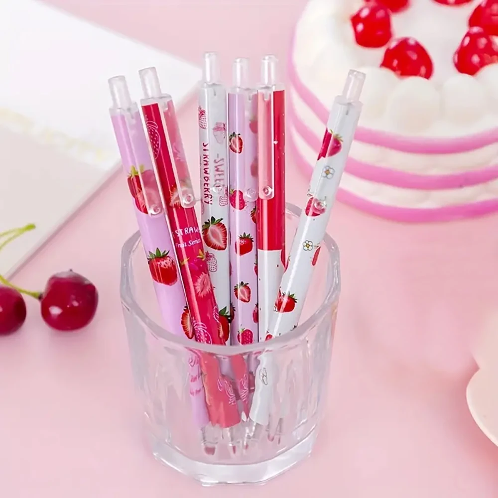 6pcs Sweet Strawberry Scented Retractable Gel Pens  Classic Ballpoint Pen Writing Pen Office School Writing Stationery