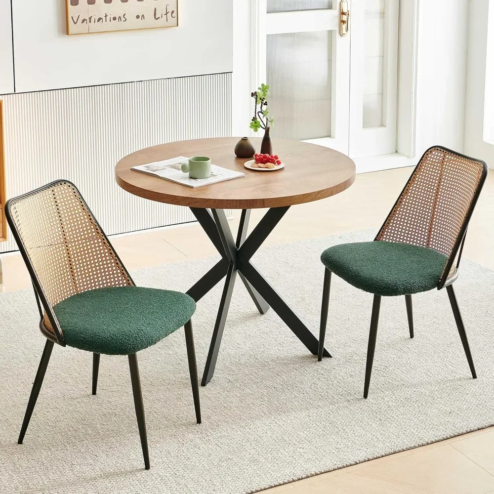 

Round Seats 2 Kitchen Dining Room Sets, 3-Piece Dining Set, 37 Inch Wood Dinner Table with Rattan Upholstered Armless Side