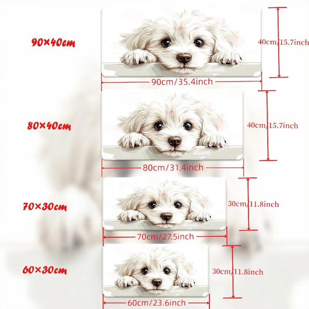Cute White Dog Design HD Desk Pad Versatile XXL Non Slip Mouse Pad Suitable For Computer Gaming Office For Family And Friends