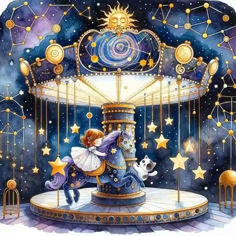 

CHENISTORY Full Square Diamond Painting Carousel Scenery Diamond Mosaic Full Rhinestone Embroidery Room Decoration