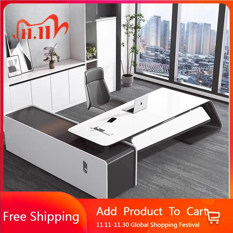 

High Quality Light Luxury Office Desk Vanity Standing Minimalist Office Desk Conference Long Straight Wooden Mesa Furniture