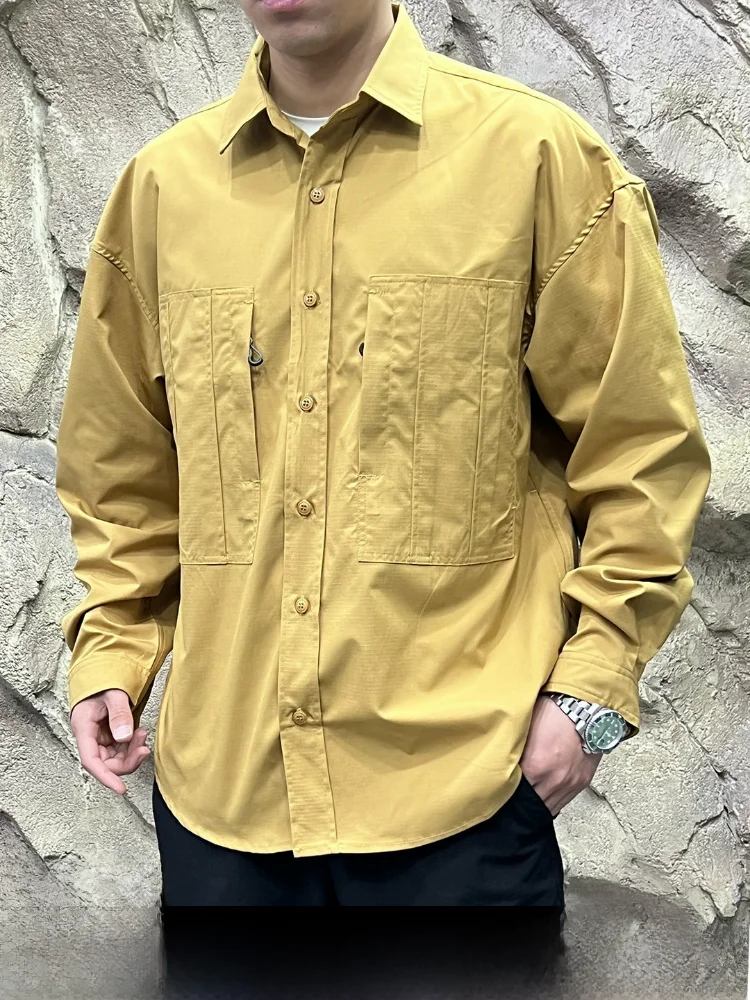 

Loose Fit Long Sleeve Men's Workwear Outdoor Quick Dry Shirt Standard Version Polyester Fiber Waterproof Windproof Wear Resis...