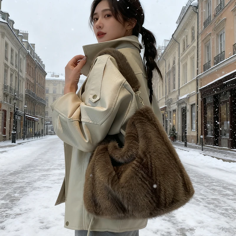 

Tiptoegirls Autumn-winter Cozy Luxury Modern Women Bag Faux-leather Plush Warm Totes Handbag Understated Aesthetic Shoulder Bags