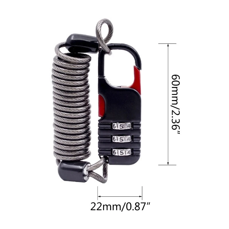 Bicycle Anti Theft Motorcycle Three Digit Password Combination Safety Cable Wire Rope Helmet Lock 60 * 22mm Safety Rope Lock