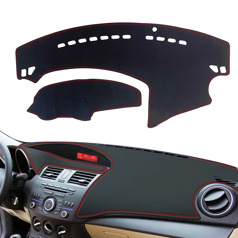 Car Dashboard Cover Dash Protector Mat Fit for Mazda 3 2010 2011 2012 2013 Left Hand Drive Black With Red Line PU Leather