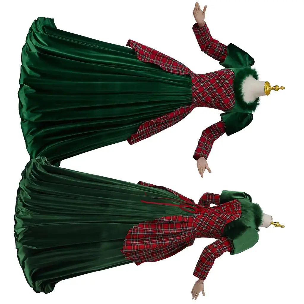 

Victorian Scottish Plaid Green Velvet Dress 1880s Renaissance Court Princess Costume Halloween Christmas Theatre Stage Show Gown