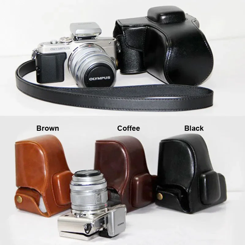 EPL6 EPL5 PU Leather Camera Bag Case Cover For Olympus E-PL5 E-PL6 EPM2 with Shoulder Strap