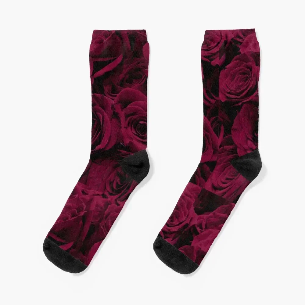 

Romantic Burgundy dark red Roses, deep redfloral photo Socks christmass gift hiking Stockings man Socks Men Women's