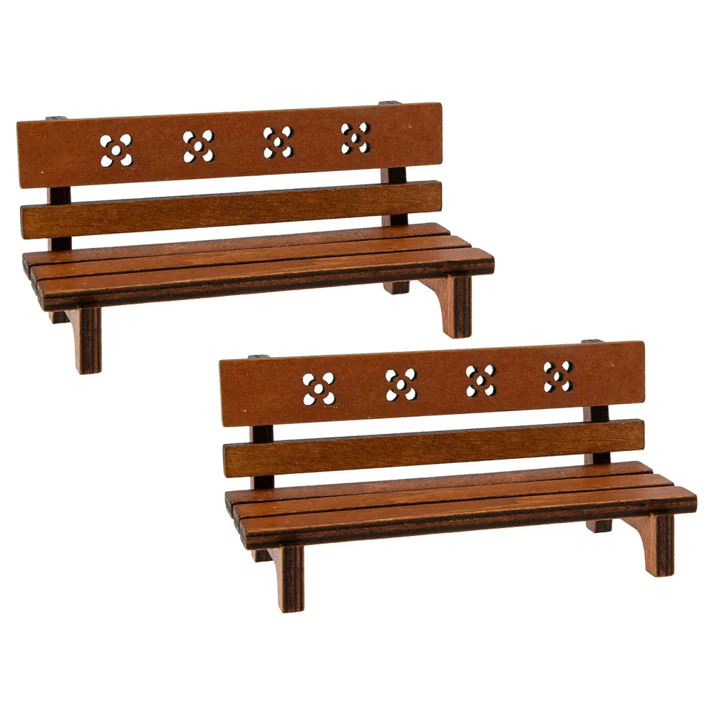 

2 Pcs Retro Park Bench Ornaments Mini Adornment Furniture Miniature Dollhouse Decor