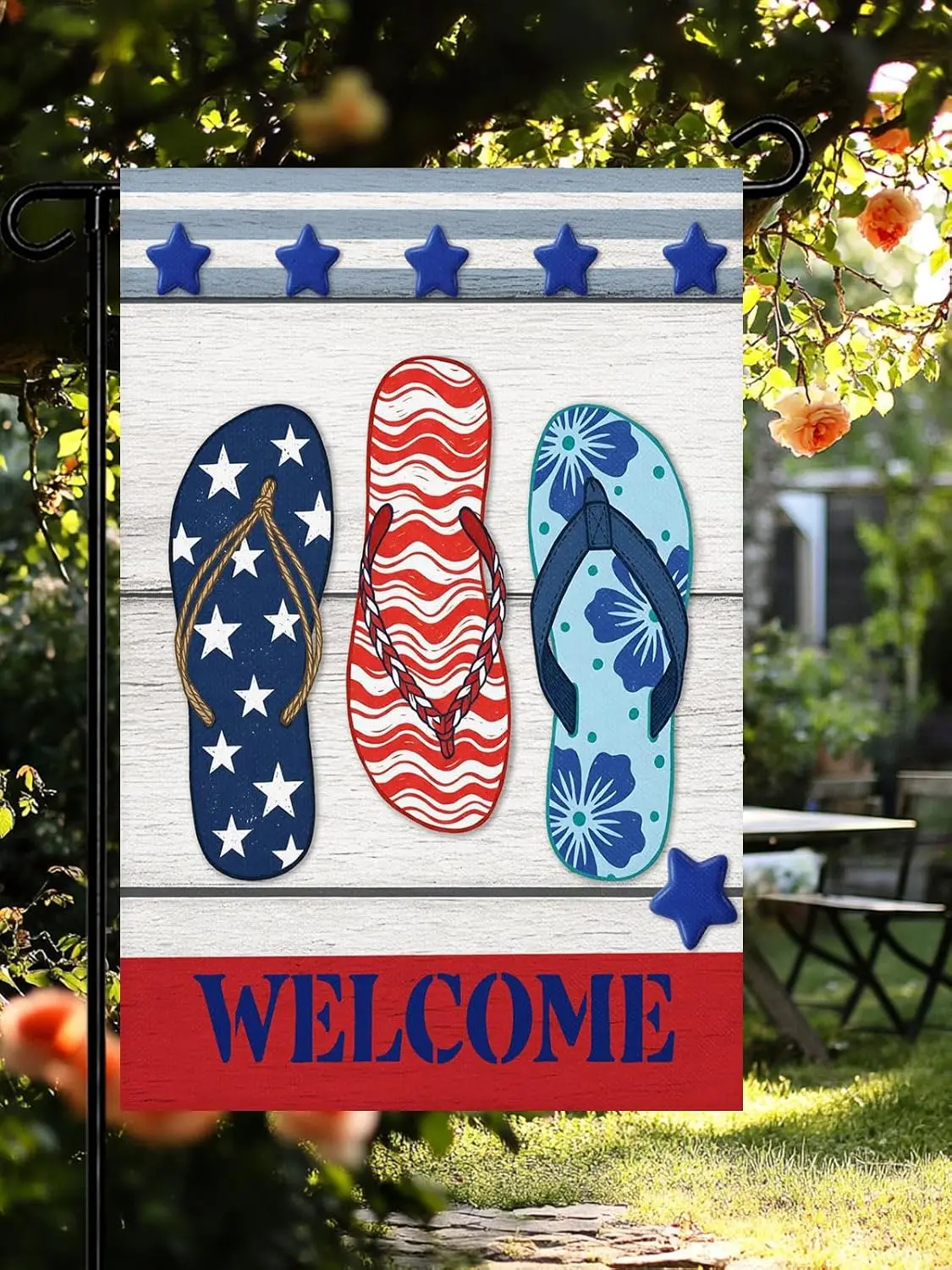 4th of July Garden Flag Double-Side Printed House Flag Stars Stripes Flip-flops Yard Flag Wood Grain Independence Day Welcom kkz
