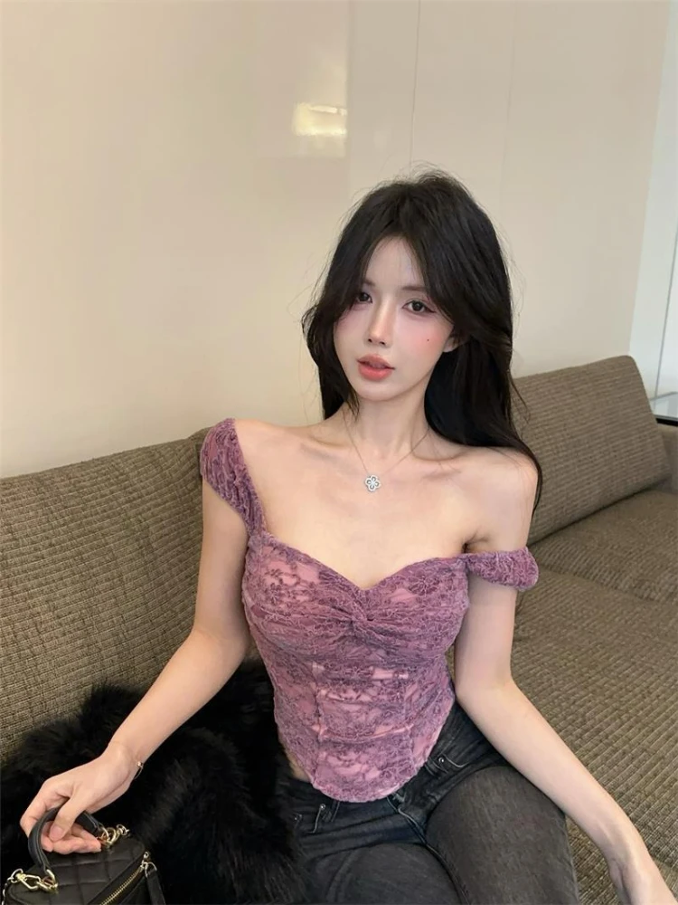 Hot Girl Style Lace Trim Tank Ladies Summer Outerwear Innocent Sexy Crop Bandeau Lightweight Breathable Chic Cute