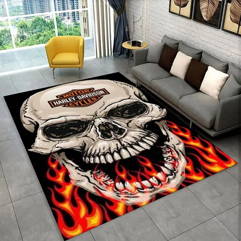 Retro H-Harleys Racing Moto Non-Slip Area Rug for Living Room,Bedroom,Playroom,Soft Carpet Floor Mat Home Decor Rug  Room view 4