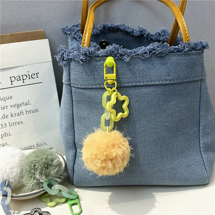 15pcs/set Soft Artificial Fur Keychain Plush Ball Key Ring Cute Pom Pom Bag Charm for Women Girls Porte Clef Pompon De Fourrure