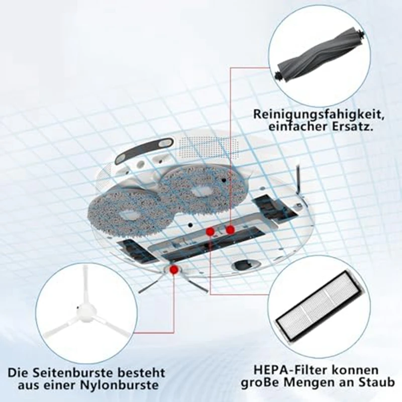 1 spazzola principale, 4 filtri, 4 spazzole laterali per Dreame L10S Ultra come mostrato in plastica per Dreame L10S Ultra, L10 Ultra, L10 Prime