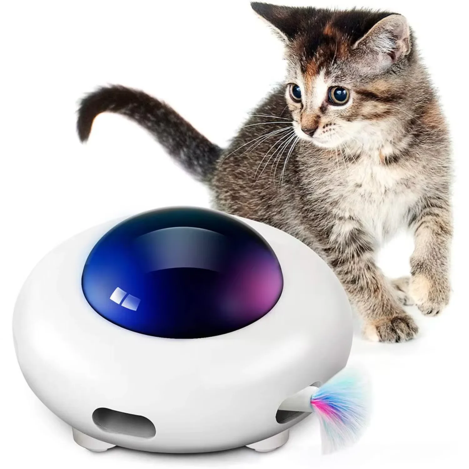 

2024 Automatic UFO Cat Toy Pet Tumbler Turntable Funny UFO Interactive Cat Toy With Feather