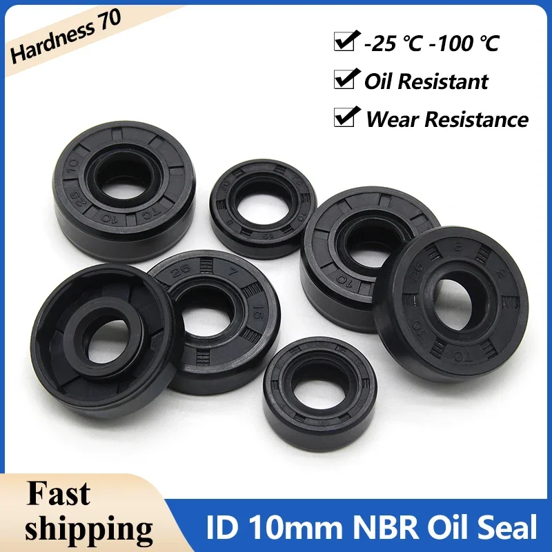 2/5pcs ID 10mm NBR Oil Seal TC-10*16/17/18/19/20/22/24/25/26/30*5/6/7/8/10mm Nitrile Rubber Shaft Double Lip Oil Sealing Gaskets