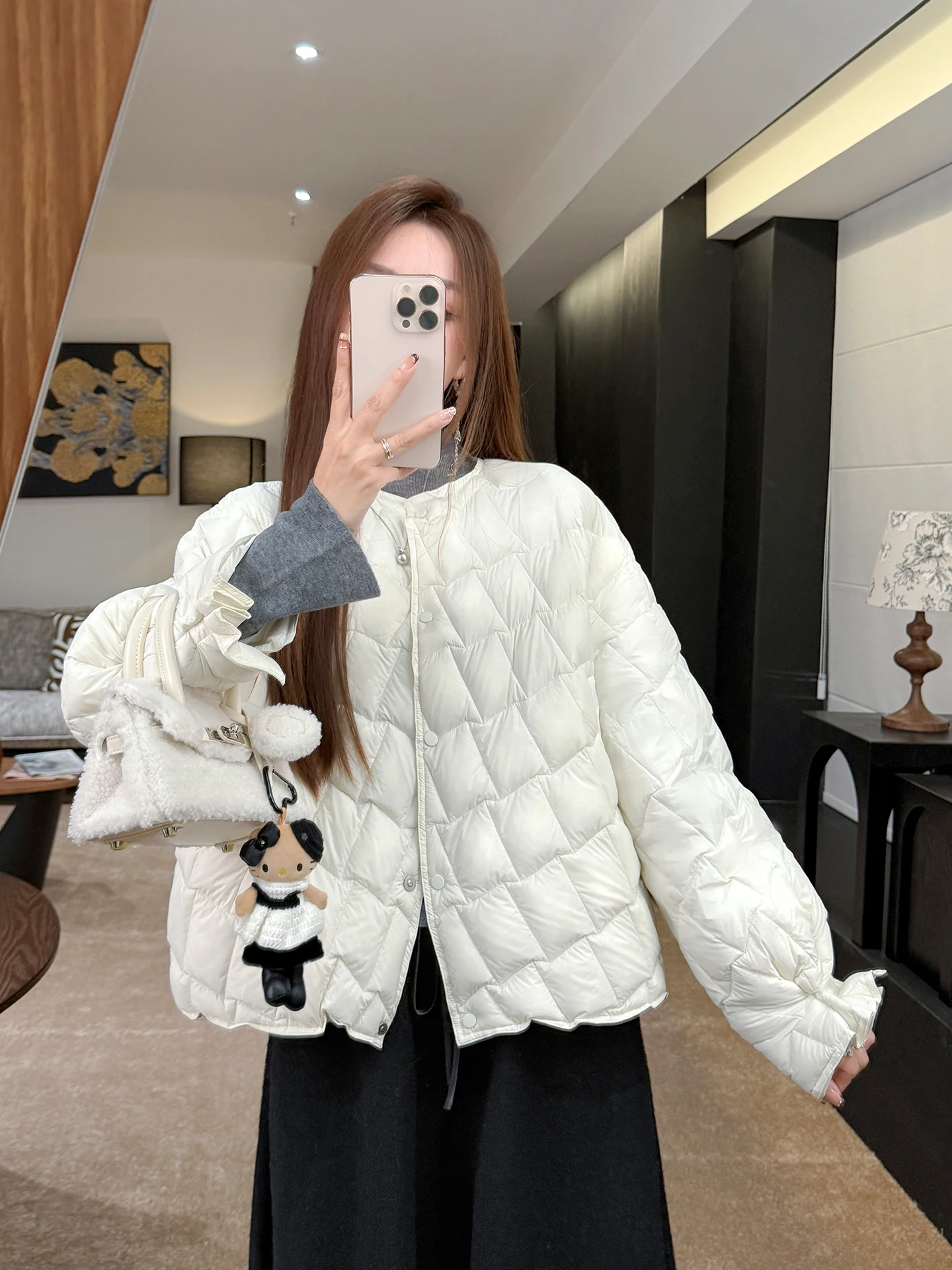 

Zhang ei Winter 2025 New Matcha Milk Cover Lightweight Thin White Du down Jaet Women ort Sle Commute Korean Version