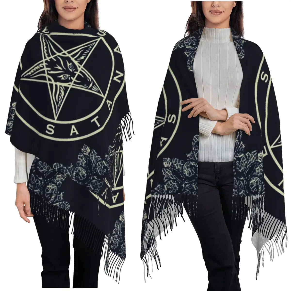 

Personalized The Sabbatic Goat Baphomet Scarf Tassel Scarves for Women Soft Warm Shawls and Wraps Long Fall Winter Shawl Wrap