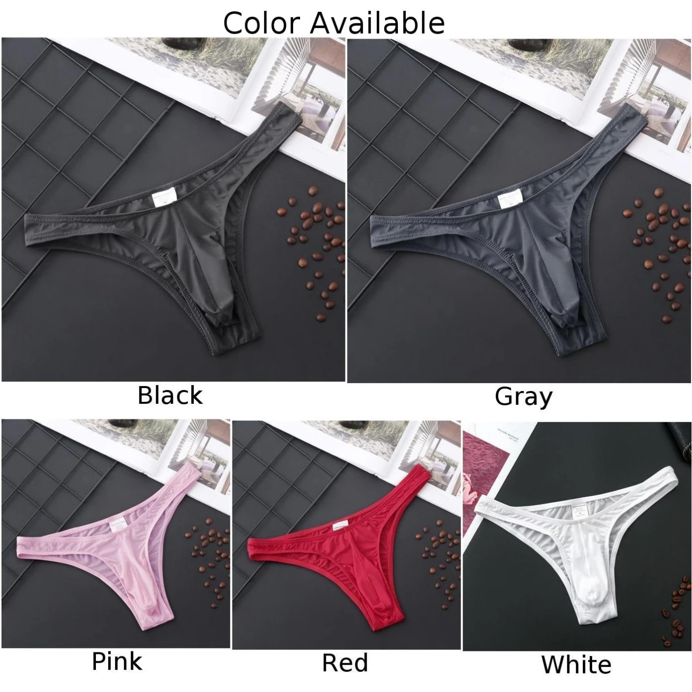 Men\'s Briefs Pouch Underwear Breathable Thong Soft Panties Low Rise Lingerie Bikini G-String T-Back Thongs Bikini Underpants