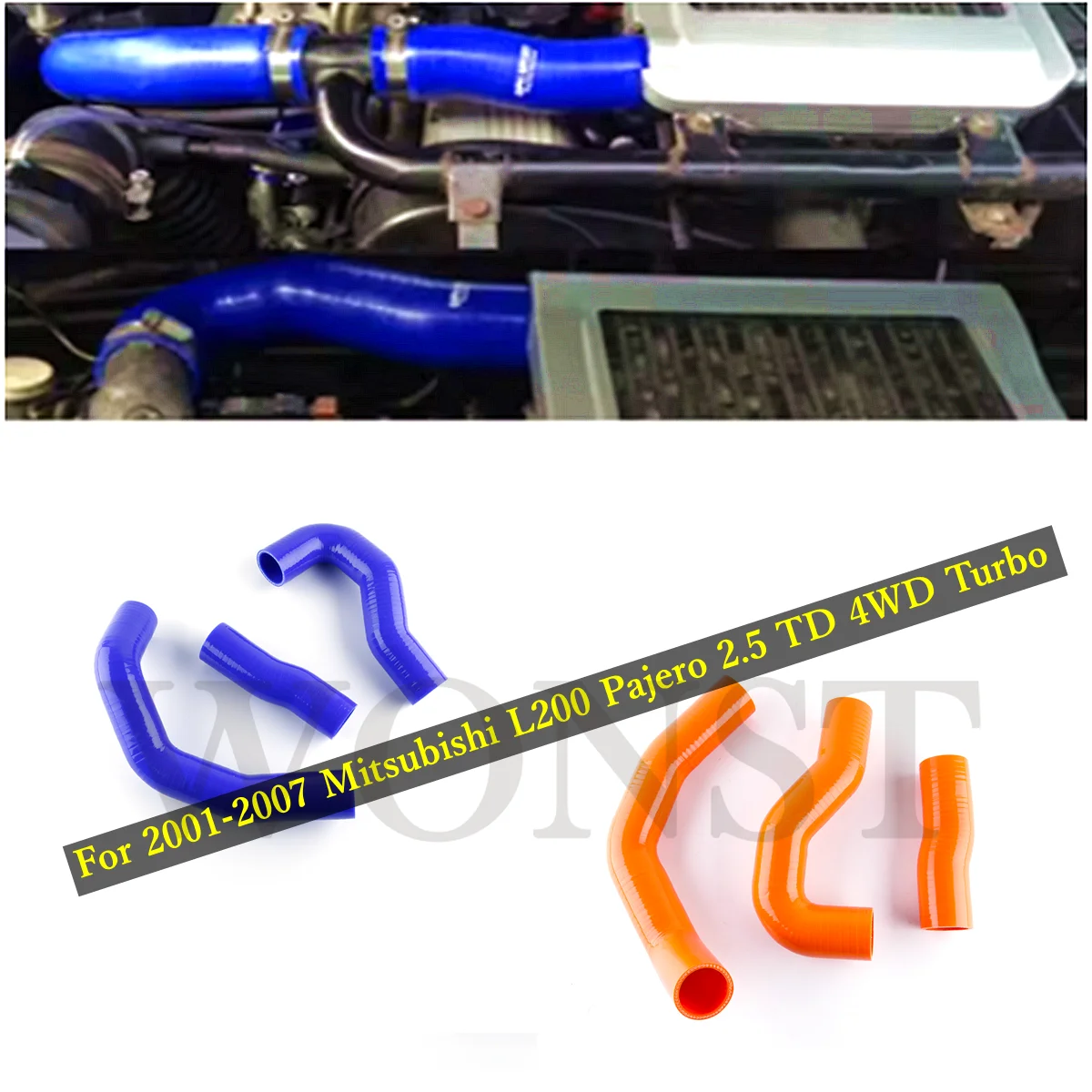 

For 2001-2007 Mitsubishi L200 Pajero Montero 2.5 TD 4WD Silicone Intercooler Boost Hose Kit