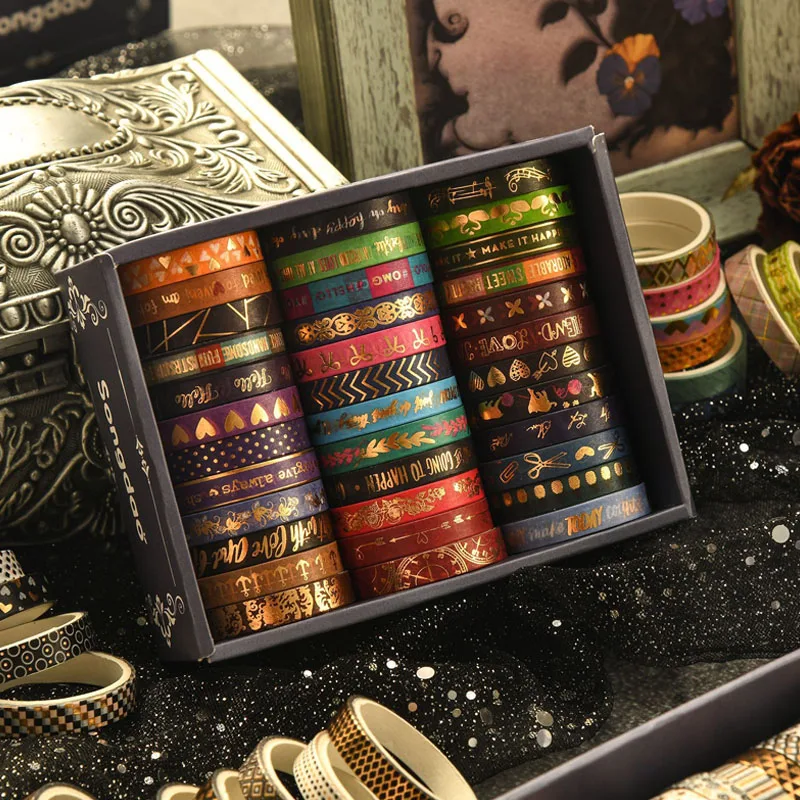 72 Rolls Gold Foil Washi Tape Set Decorative Masking Tape for Scrapbooking Journaling Planner Cute Pattern DIY Craft Supplies