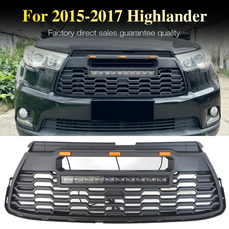

Auto Parts Front Grille With Light Bar Fits For Toyota Highlander 2015 2016 2017 Racing Grill