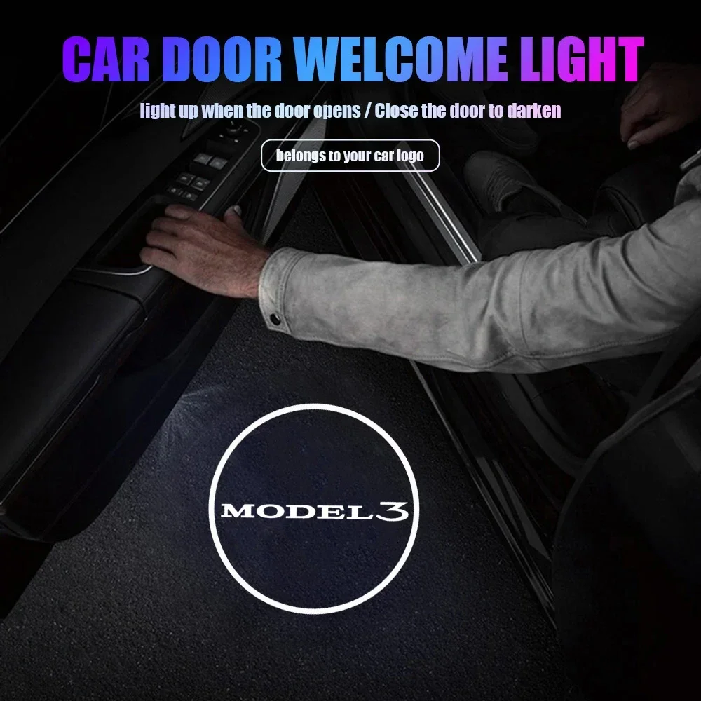 LED Atmosphere Lights Auto Door Welcome Shadow Projector Courtesy Ghost Logo Lamp for Tesla Model 3 Logo Emblem 2018 2019 2020