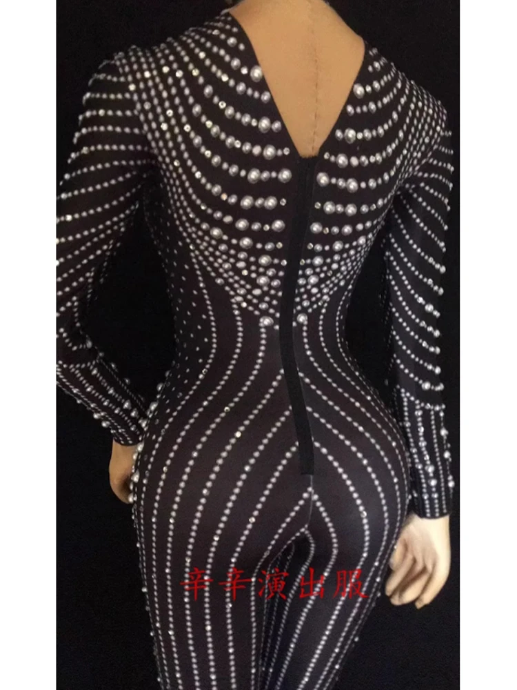 2025 Mode Nieuwe Stadium Kleding Parel Water Diamant Elastische Afslankende jumpsuit Prestaties Jurk